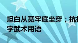 坦白从宽牢底坐穿；抗拒从严回家过年  打五字武术用语