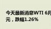 今天最新消息WTI 6月原油期货收跌1.00美元，跌幅1.26%