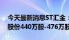 今天最新消息ST汇金：控股股东拟增持公司股份440万股-476万股