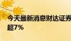 今天最新消息财达证券午后大幅跳水 盘中跌超7%