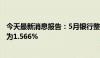 今天最新消息报告：5月银行整存整取存款3个月期平均利率为1.566%