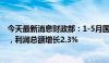 今天最新消息财政部：1-5月国有企业营业总收入增长3.1%，利润总额增长2.3%