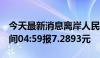 今天最新消息离岸人民币 CNH兑美元北京时间04:59报7.2893元