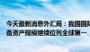 今天最新消息外汇局：我国国际投资头寸状况保持稳健，储备资产规模继续位列全球第一