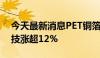 今天最新消息PET铜箔板块震荡拉升 中一科技涨超12%