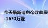 今天最新消息帝欧家居：拟回购股份850万股-1670万股