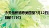 今天最新消息美国至7月12日当周石油钻井总数为478口，前值479口