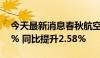 今天最新消息春秋航空：6月客座率达92.72% 同比提升2.58%