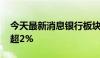 今天最新消息银行板块持续走强 宁波银行涨超2%