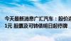 今天最新消息广汇汽车：股价连续20个交易日收盘价均低于1元 股票及可转债明日起停牌