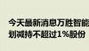 今天最新消息万胜智能：持股5%以上股东计划减持不超过1%股份