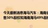 今天最新消息海马汽车：海南省发展控股拟将海南新能源销售50%股权和海南海马49%股权无偿划转给海南省国资委