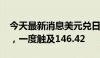 今天最新消息美元兑日元USD/JPY延续跌势，一度触及146.42