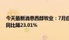 今天最新消息西部牧业：7月自产生鲜乳生产量2506.87吨同比降23.01%