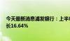 今天最新消息浦发银行：上半年净利润269.88亿元 同比增长16.64%