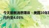 今天最新消息媒体：美国10年期国债收益率预计将在三个月内升至4.03%