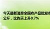 今天最新消息全国农产品批发市场猪肉平均价格为27.29元/公斤，比昨天上升0.7%