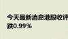 今天最新消息港股收评：恒指跌0.35% 科指跌0.99%