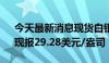 今天最新消息现货白银日内涨幅达1.00%，现报29.28美元/盎司