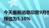 今天最新消息印度9月份CPI同比增长5.49%，预估为5.10%