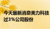 今天最新消息美力科技：长江资本拟减持不超过3%公司股份