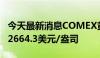 今天最新消息COMEX黄金期货跌0.45%，报2664.3美元/盎司