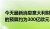 今天最新消息意大利财政部：意大利2025年的预算约为300亿欧元